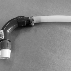 Übergang von DN20 PVC-U (Steigleitung) auf PTFE-Schlauch Øi = 12mm, Schlauchlänge 1m